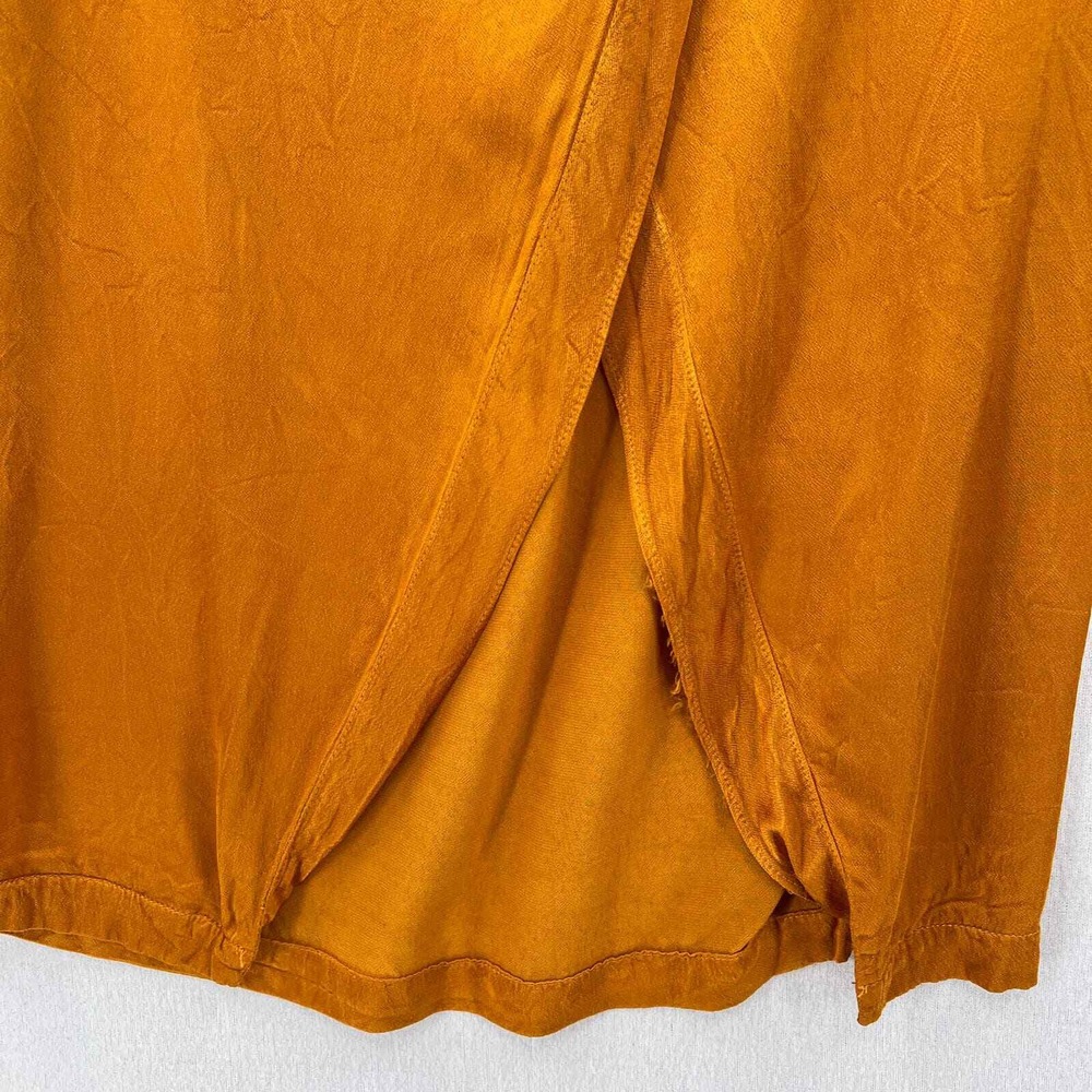 ENZA COSTA Hammered Satin Wrap Slip Skirt Women Medium Saffron Lightweight Midi - Picture 9 of 16